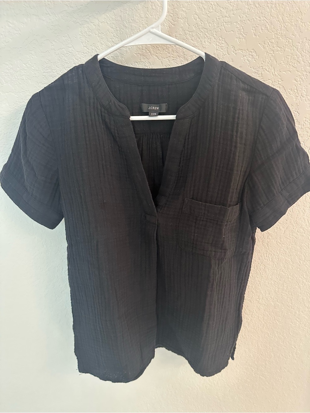 J. Crew Black Short Sleeve Gauze Pocket Blouse